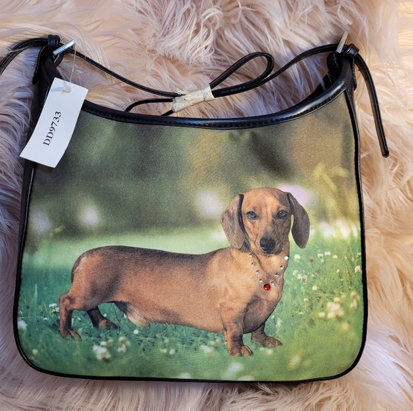DACHSHUND Shoulder Bag Hand Bag Rhinestone Bling NEW 10 x 8 inches - Picture 3 of 14